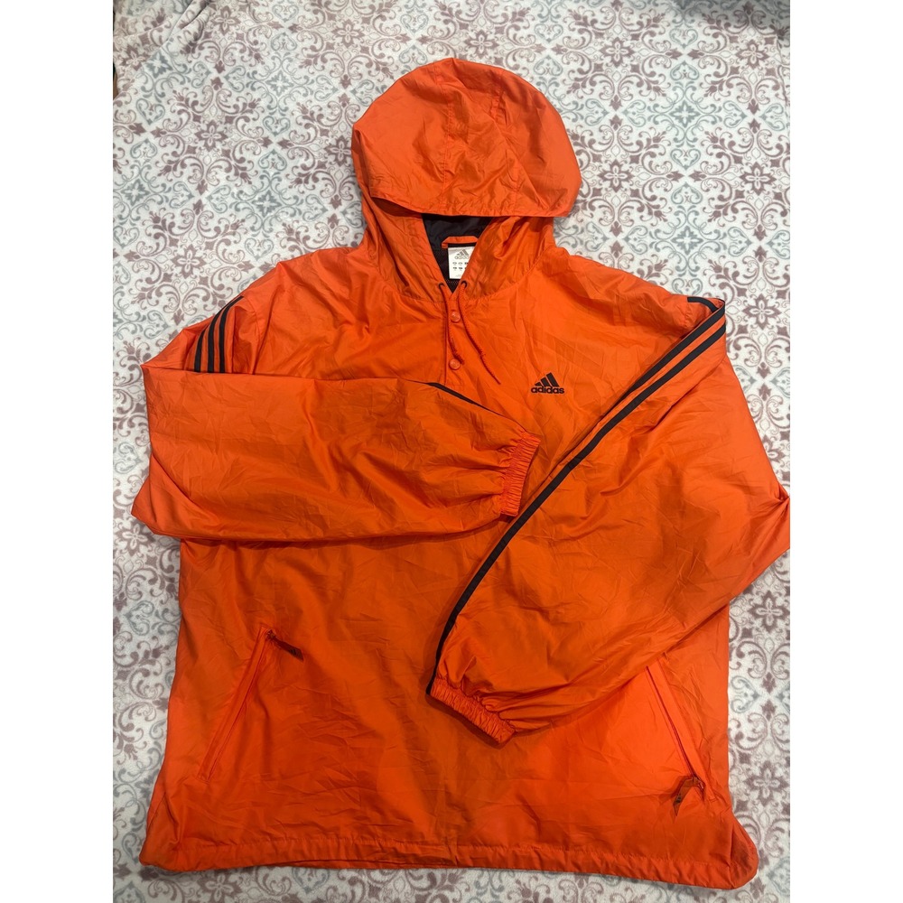 Adidas Mens Orange 3-Stripe Hooded Windbreaker Jacket 2XL AO2001